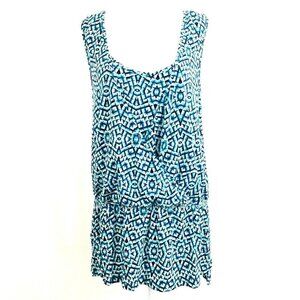 TART Plus Women's 1X Shondi Faux Wrap Blouse Mosaic Diamonds Blue NEW MSRP $66